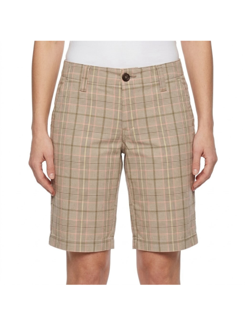 Be Bop Plaid Shorts Tan Pink Bermuda with Pockets Made in USA Y2K Juniors Size 3